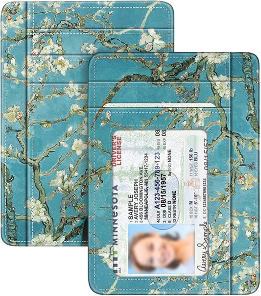 FINTIE Slim Minimalist Front Pocket Wallet, RFID Blocking Credit Card Holder Card Cases with ID Window for Men Women (Blossom)
