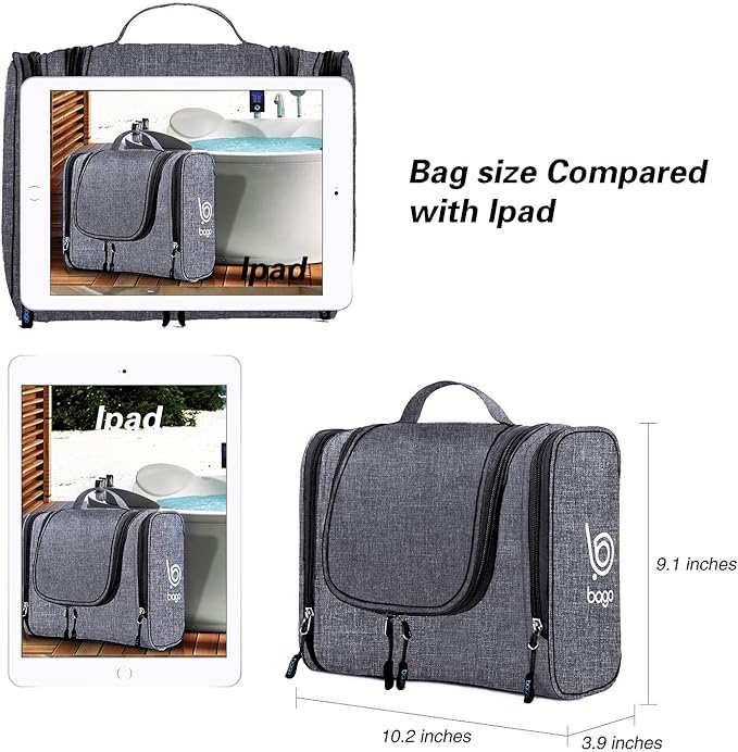 Bago Travel Toiletry Bag for Women and Men - Large Waterproof Hanging Toiletry Bag for Bathroom and Travel Bag for Toiletries Organizer (Snow Black)