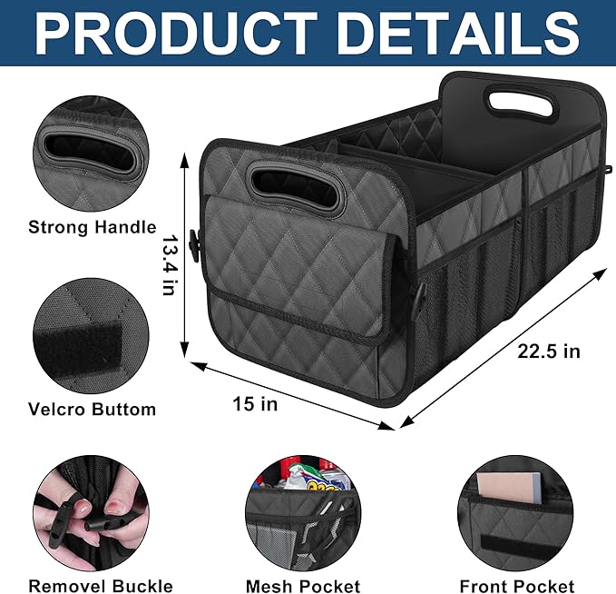 Deosk Car Trunk Organizer for SUV, Car Organizers and Storage with 6 Pocket, Car Accessories for Women/Men 70L Waterproof Polyester Trunk Organizer(Large, Charcoal)