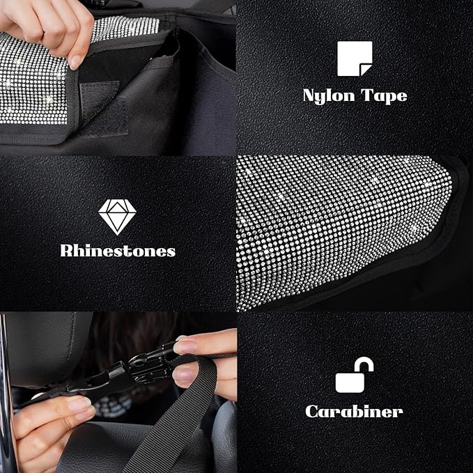 eing Car Trunk Organizer and Storage, Backseat Hanging Organizer for SUV, Truck, MPV, Waterproof, Collapsible Cargo Storage Bag with 5 Pockets, Bling Car Interior Accessories for Women,White