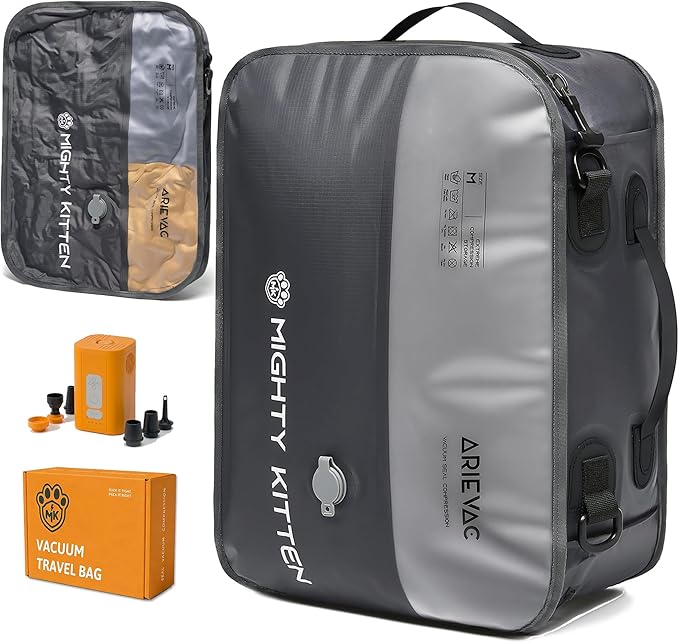 IKYWT Travel Vacuum Seal Bag with Pump, 21L Compression Packing Cube Kit with 270° Zipper, Reusable Waterproof Vacuum Storage for Carry-On & Small Checked Luggage (1-Pack)