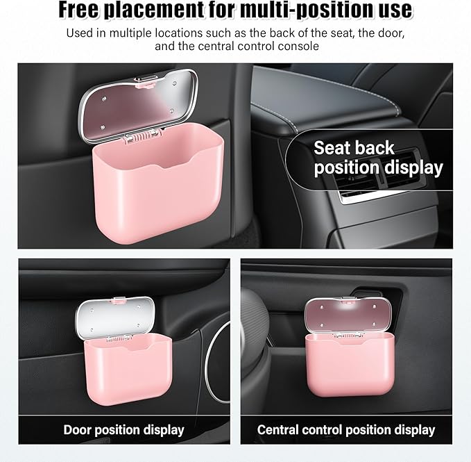 UYYE Car Trash Can, Car Garbage Bin with Lid & Handle - Leak-Proof Mini Trash Can for Car, Truck, SUV - Essential Car Accessories for Organization (Pink)