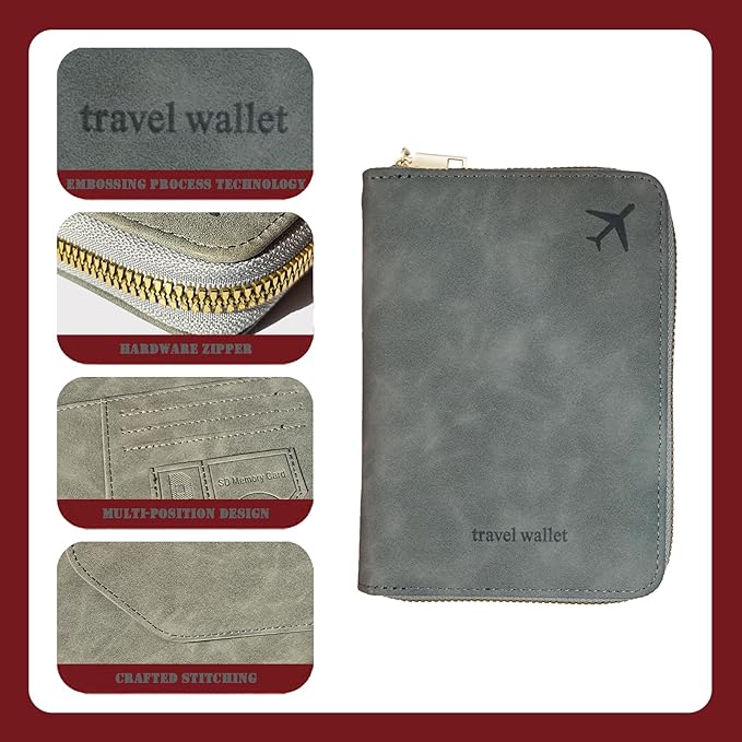 Passport Holder with Tether and Clip to Prevent Loss and Theft, Rfid Passport Holder for Travel, Passport Cover Wallet, Passport Case for Men and Women (Gray - Tether and Clip)