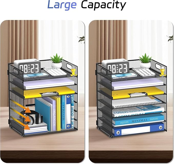 2 Pack 7 Tier Paper Organizer - Mesh Desktop File Holder with Handles for Office School Desk, Black