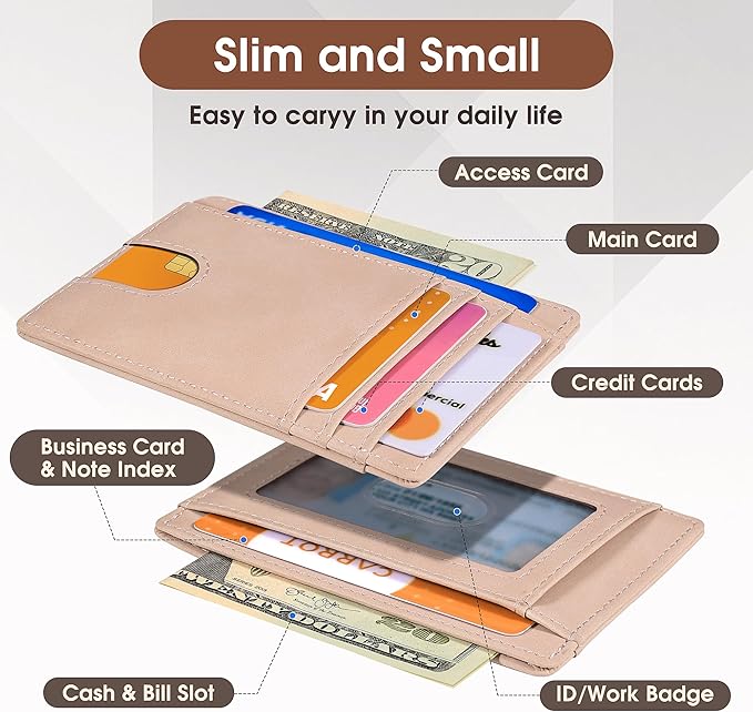 Slim Minimalist Wallet for Men,Front Pocket Wallet RFID Blocking Small Thin Credit Card Holder,ID Card Case Gift for Men and Women Pink