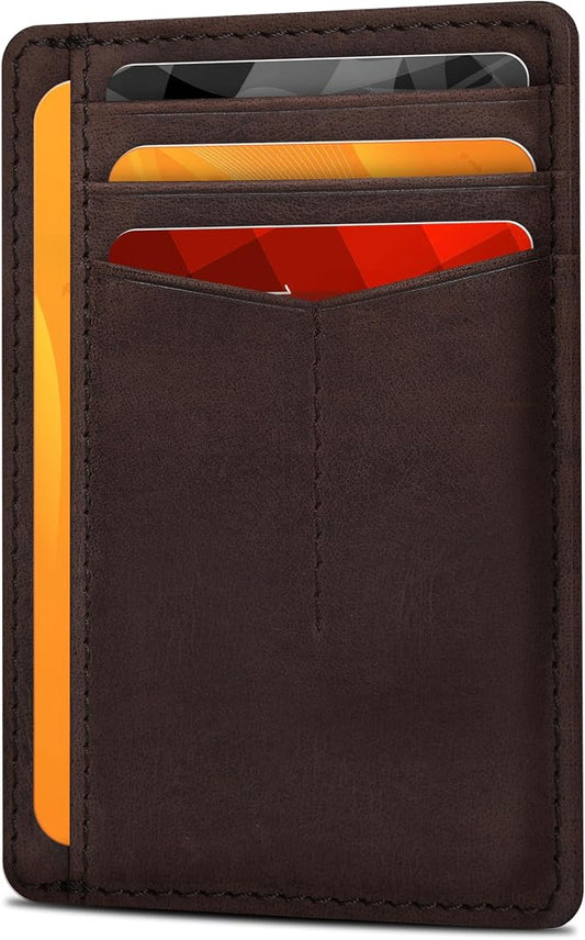 Oak Leathers Leather Slim Minimalist Wallet for Men & Women RFID Front Pocket Leather Card Holder Wallets (Mid Brown)