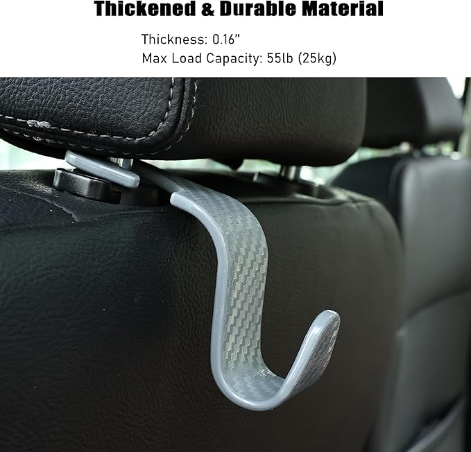 Car Seat Headrest Hook Universal Vehicle Seat Hook Hangers Interior Storage Organizer for Purse Handbag Coats Umbrellas Grocery Bags 4 Pack Grey