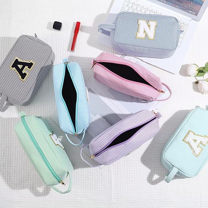 YOOLIFE Birthday Gifts for 6 7 8 9 10 11 12 13 14 15 Year Old Teen Girl - Initial Makeup Bag Letter Toiletry Pouch Cosmetic Case, Personalized Teen Girl Gifts Trendy Stuff, Pink C