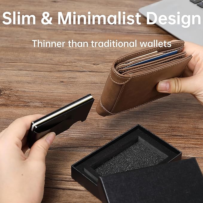 Carbon Fiber Slim Wallet for Men,RFID Blocking Minimalist Metal Wallet, Money Clip/Cash Holder, Front Pocket Aluminum Credit Card Holder, Ideal Gift for Men,Carbon Fiber