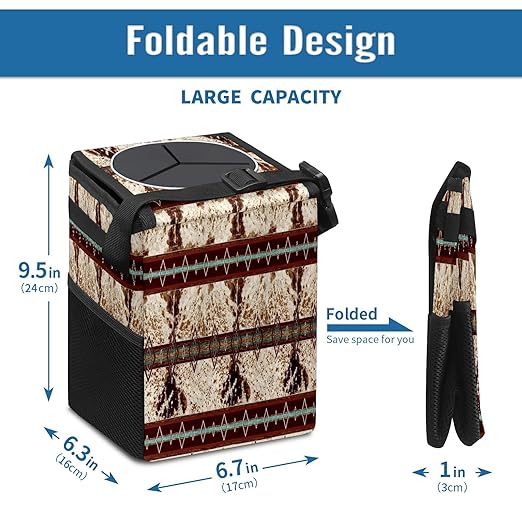 Car Trash Can with Lid Western Cowhide Aztec Collapsible Reusable Leak-Proof Auto Garage Bag,Hanging Vehicle Car