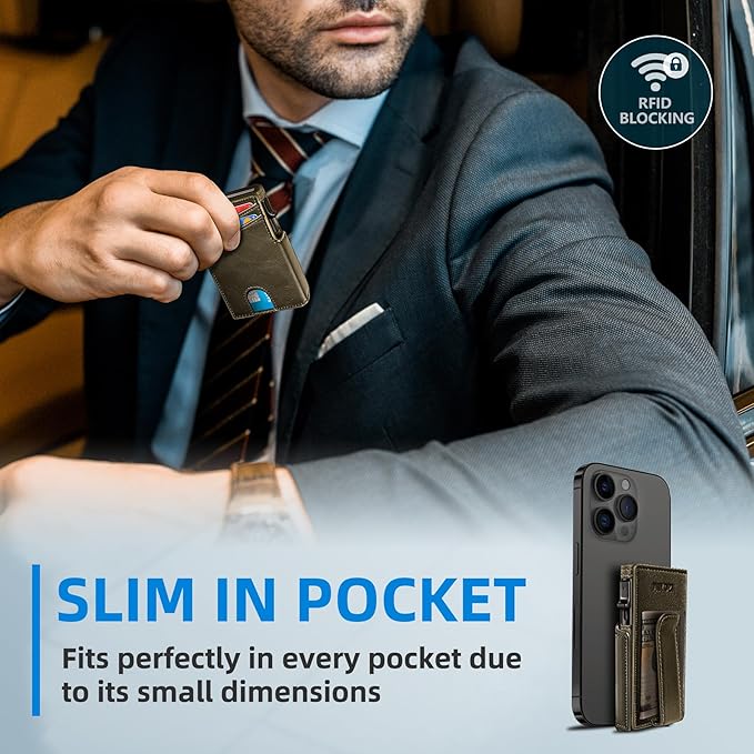 miyozi Men Wallet,with Money Clip Coins Pocket ID Window,Slim Front Pocket RFID Blocking Pop-up Card Holder 3.9"x 2.7", Gift Boxed