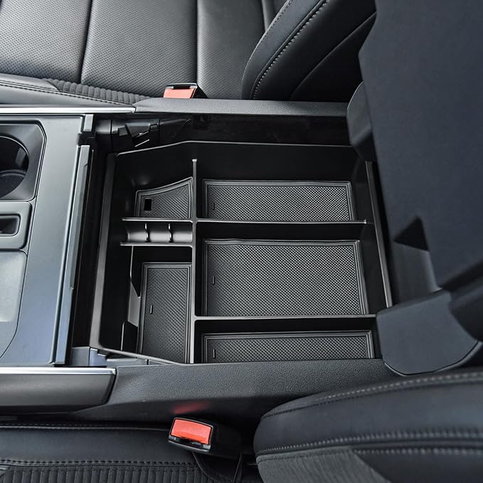 EDBETOS Center Console Organizer Compatible with Ford F150 2021-2023 Accessories (40/Console/40 Front-Seats ONLY) F-150 Armrest Box Interior Pallet Secondary Storage Box Insert Tray, Black