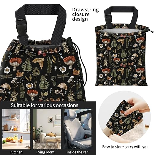 Car Trash Bag Large Hanging Can for Back of Seat, Cute Waterproof Car Garbage Bag for Vehicle, Travelling, Outdoor Cute Boho Mushroom