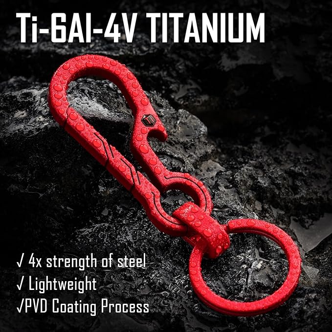 KeyUnity KM01 Titanium EDC Keychain Clip with Bottle Opener, Quick Release Carabiner Key Ring Holder for Men