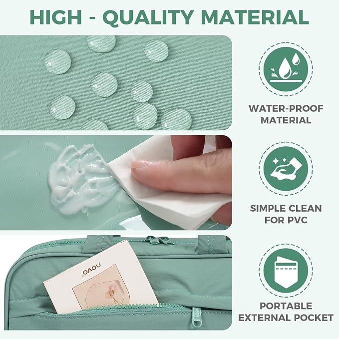 Toiletry Bag for Women, Portable Hanging Organizer, 4 Leakproof Compartments for Full-Sized Conditioners, Brush Sets, Makeup Accessories, Visible and Easy to Access, L, mint