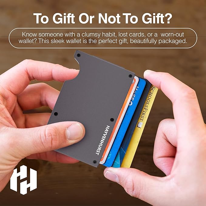Hayvenhurst Wallet for Men - Slim RFID Blocking Metal Wallet with Cash Strap, Minimalist Front Pocket Credit Card Holder, Small Mens Wallet