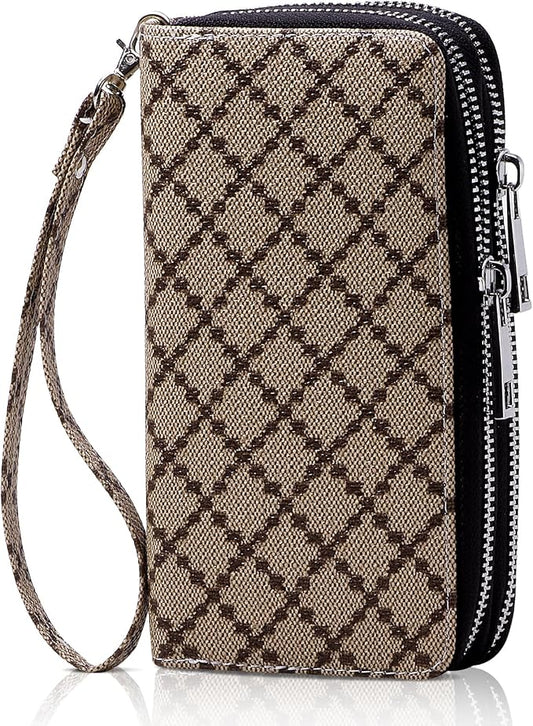 Cellphone Wallet for Women Dual Zipper Long Purse with Removable Wristlet