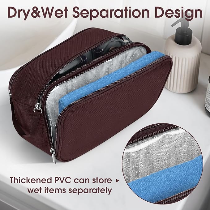 Wedama Toiletry Bag for Men, Handheld Travel Bag, Waterproof Toiletries, Thickened Polyester Dopp Kit, Toiletries Business Trips and Camping, Brown