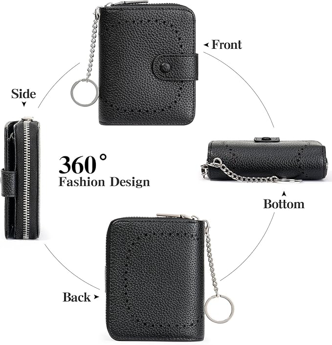 GAEKEAO Women's Leather Wallet RFID Blocking Card Holder with Many Compartments Small Purse with Zipper Key Chain Wallets