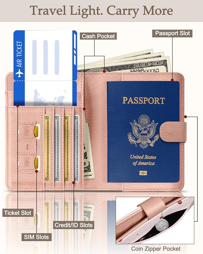 Slohif Passport Wallet Holder Cover for Travel - Women Men RFID Blocking Passport Book Protector for Boarding Pass Cards