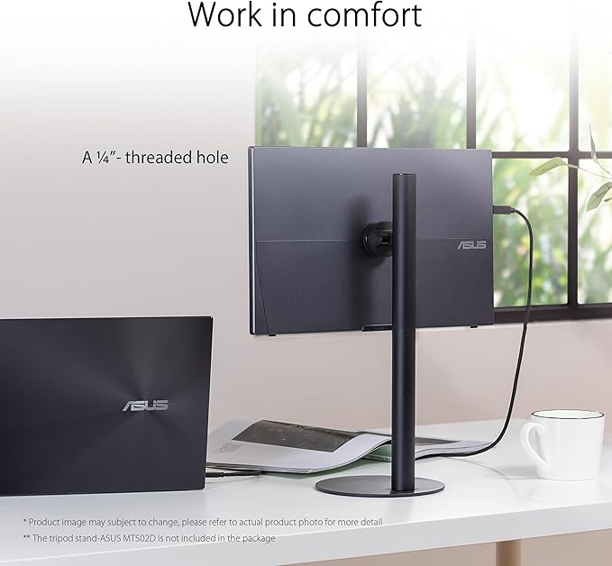 ASUS ZenScreen 16” (15.6 inch viewable) 1080P USB-C Portable Monitor (MB16AHV) & ZenScreen Stand MTS02D - Ergonomic Stand for Portable Monitors, Tilt, Pivot, Height adjustments, 1/4”