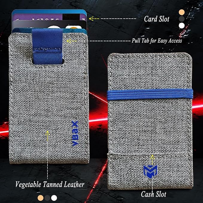 RFID Minimalist Slim Wallet for Men and Women, Holds Up to 12 Cards, Cash, Key Thin and Lightweight Credit Card Holder (Grey Canvas – Azure Edition)