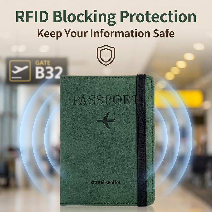 Passport Holder Travel Wallet RFID Blocking: Slim Leather Passport Cover with 4 Card Slots, Elastic Band Closure, Document Organizer for Men Women, Passport Case for International Travel