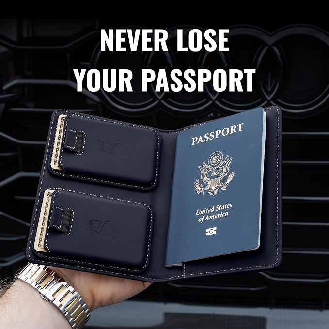 Kings Loot Passport Holder Wallet – RFID Blocking Leather Travel Wallet with Built-in Airtag Holder – Holds 1-6 Cards & Passport – Easy Pull Tab – Slim & Stylish Wallets (Sapphire)