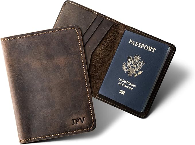 PEGAI Personalized Leather, Passport Holder For Travel | Handmade Passport Wallet Cover Case | Travel Document Holder, Passport Cover for Men, Women, and Family | Pike (Chestnut Brown)