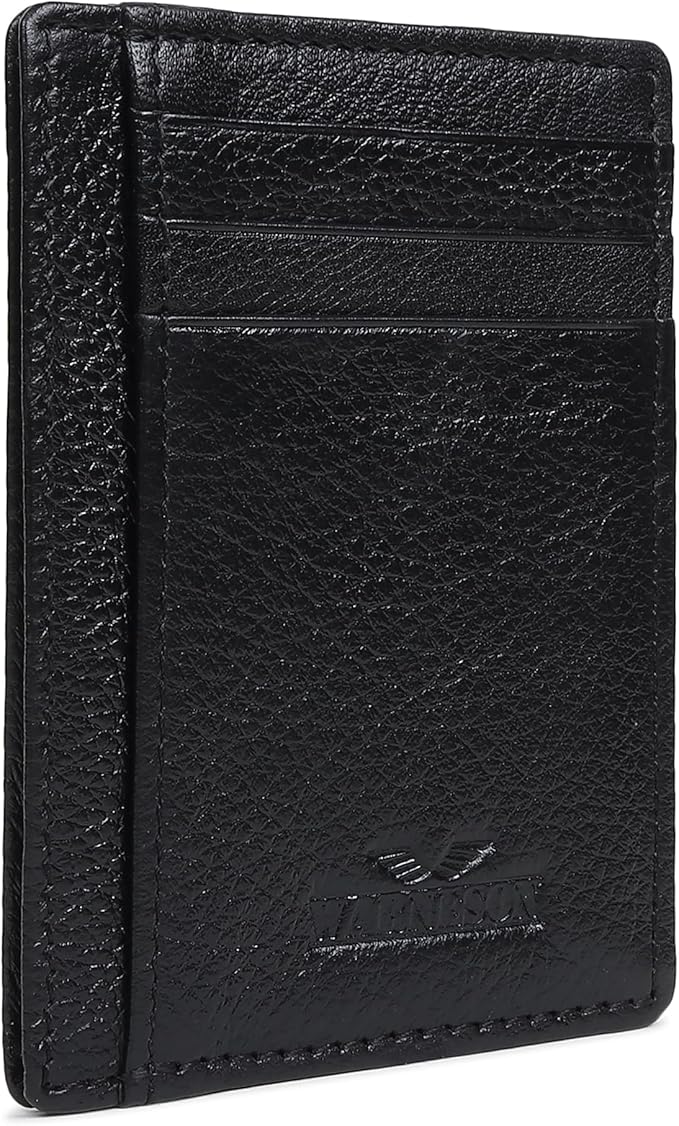 Ultra Slim Leather Wallet Just 0.12 Thick, 6 Card Slots, RFID Blocking, Soft, Durable, Minimalist Genuine Leather, Credit Card Holder for Men & Women Great Gift