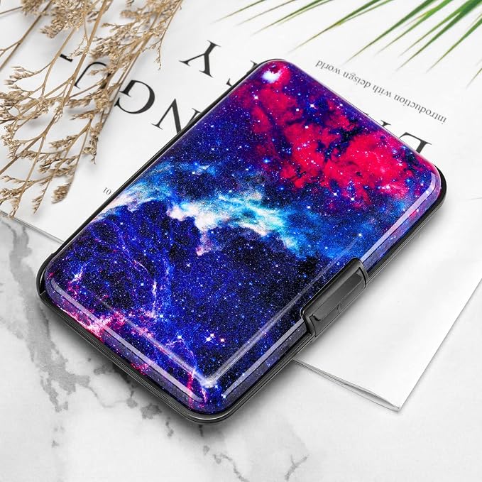 ELFISH RFID Blocking Credit Card Protector Aluminum ID Case Hard Shell Business Card Holders Metal Wallet for Men or Women (Starry Sky)