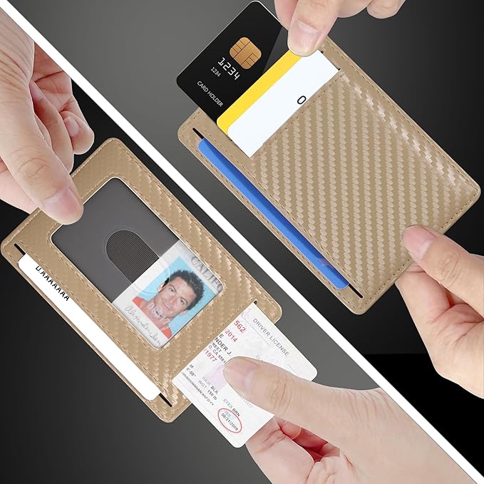 Travelambo Front Pocket Minimalist Leather Slim Wallet RFID Blocking Carbon Fiber Texture
