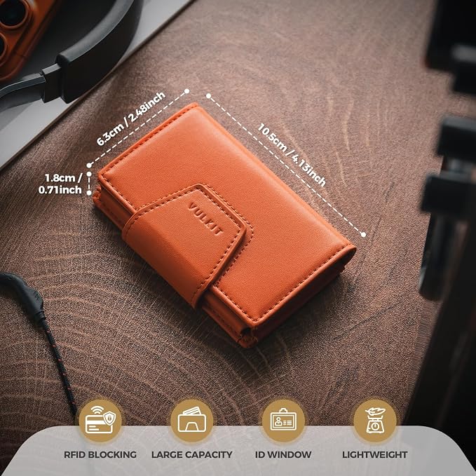 VULKIT RFID Blocking Credit Card Holder, Leather Business Card Holder Case, Minimalist Wallet with Magnetic Closure