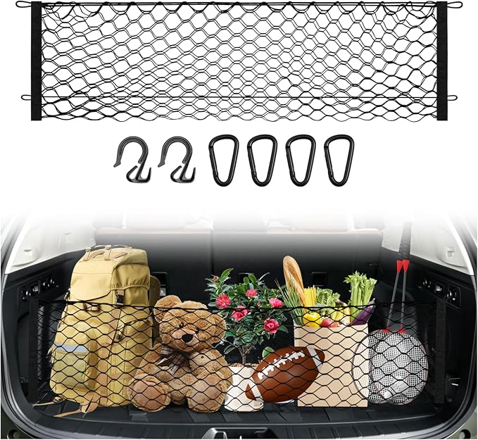 Karltys Cargo Net for Subaru Forester 2019-2024 Trunk Net | Envelope Style Elastic Mesh Net | Heavy Duty Metal Hooks | Subaru Forester Accessories
