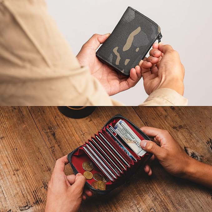 TACTICAL_GEEK PC1 EDC 11-slot Nylon Card Holder for Credit Cards, Lightweight Zippered Minimalist Wallet, Ideal for Work Travel, with Coin Pouch, Ultra-light and Waterproof (Camo Black)