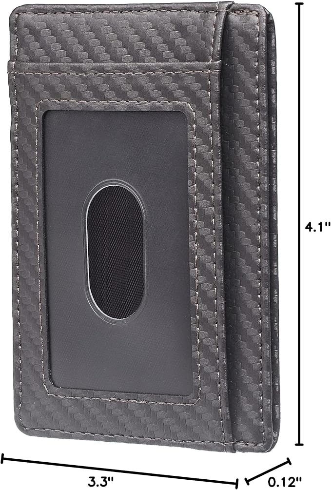 Travelambo Front Pocket Minimalist Leather Slim Wallet RFID Blocking Carbon Fiber Texture