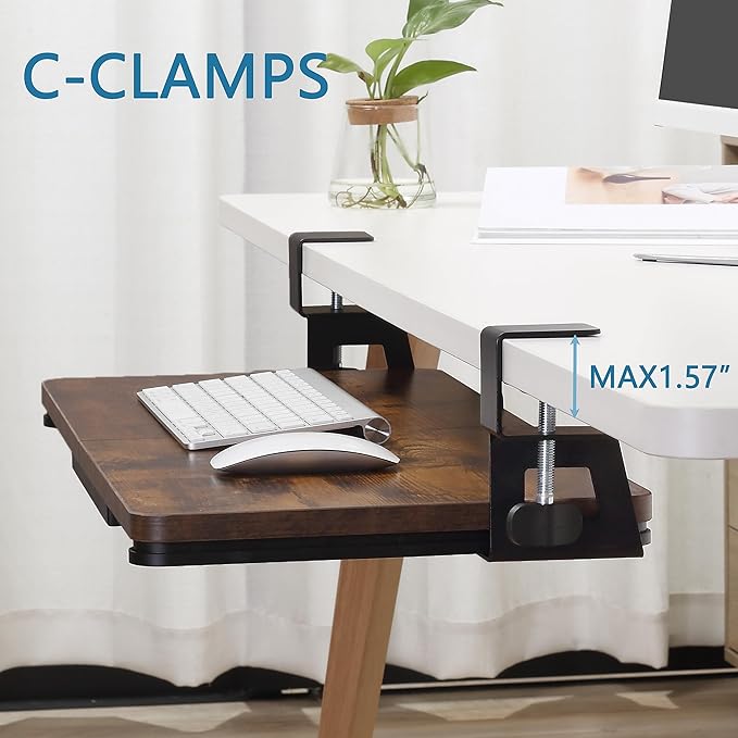 ETHU Keyboard Tray Under Desk, 19.7" X 11.81" Small Size Keyboard Drawer with C Clamp-on Mount Easy to Install, Computer Keyboard Stand Slide Pull Out, Ergonomic Keyboard Tray for Home, Office