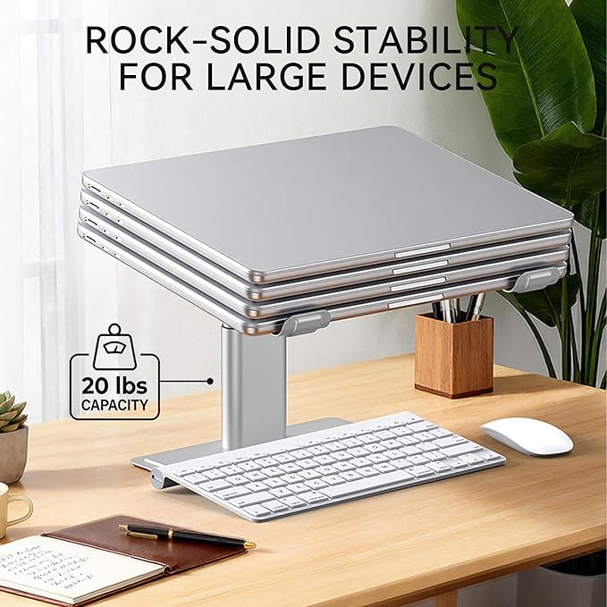 SOUNDANCE Adjustable Laptop Stand for Desk, Computer Stand, Ergonomic Laptop Riser Holder Compatible with 10 to 17.3 Inches Notebook PC Computer, Aluminum Silver