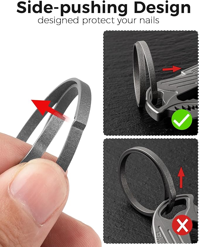 FEGVE Key Ring, Titanium Side Pushing Key Rings Keychain Rings Small Split Keyrings for Men