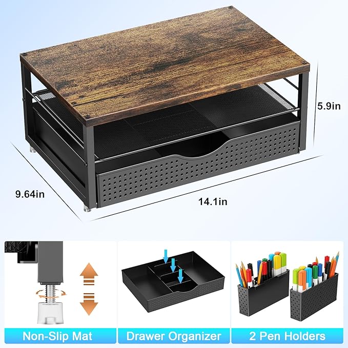 gianotter Monitor Stand with Storage + 6-Tier Paper Organizer (Black)