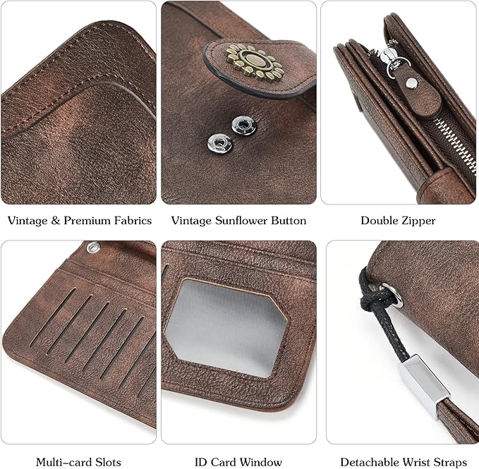 BOSTANTEN Leather Wallet for Women RFID Blocking Zip Around Credit Cards Holder Phone Clutch