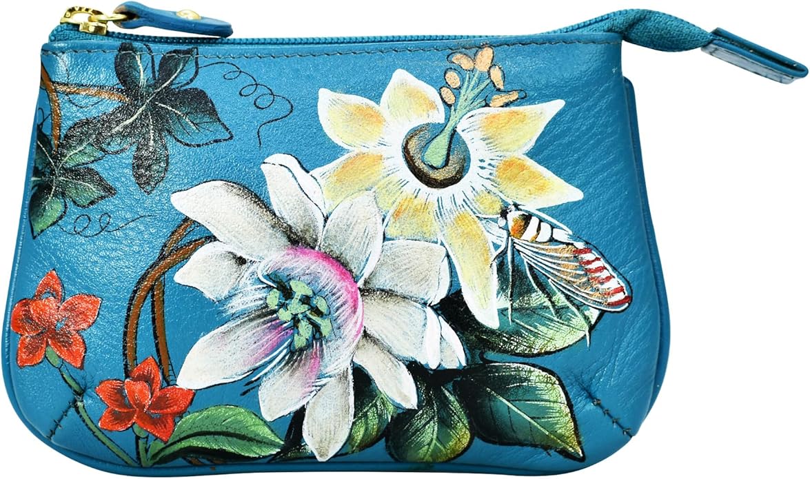 Anuschka Women’s Hand-Painted Genuine Leather Medium Zip Pouch - Coin and Key Pouch - Zippered, 2 Key Fobs
