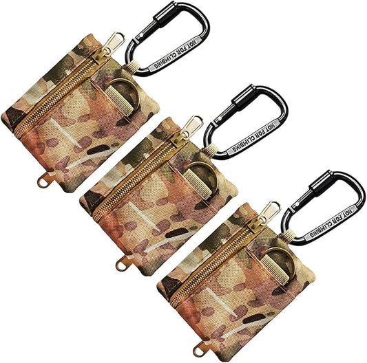 3 Pack Tactical EDC Keychain Pouch, Mini Wallet with Upgraded D-Ring - Military Mini Molle Utility Organizer for Outdoor, Hiking, Camping, Belt Gear, Zipper Pocket Bag