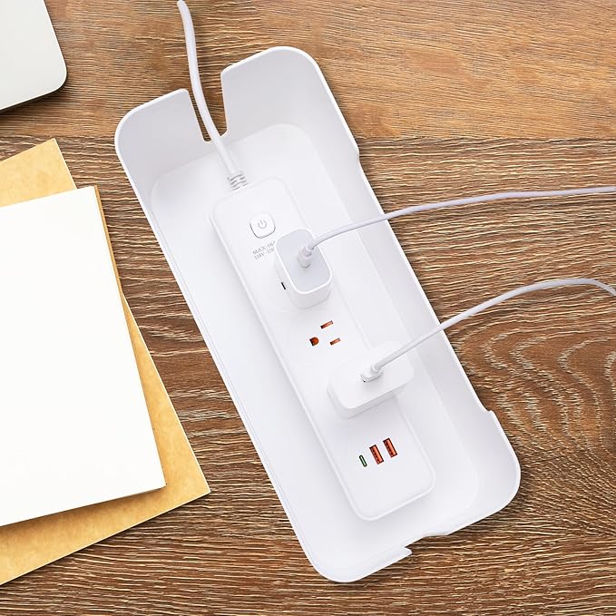 Eichzer Cable Management Box, Premium Cord Organizer Box to Hide Surge Protector on Desk, Power Strip Cover for TV Computer Home Router Office (White)