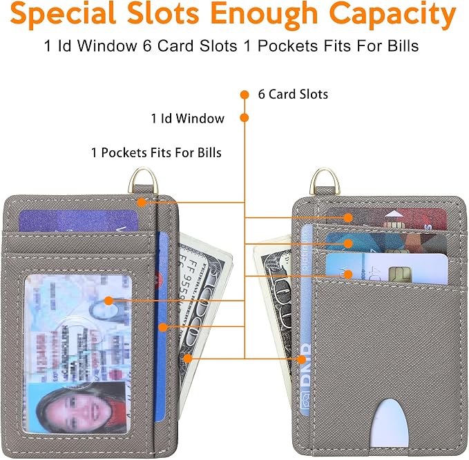 Badiya Credit Card Holder Slim Minimalist Wallet, Front Pocket Purse RFID Blocking Wallet Compact Card Case with ID Window for Women & Men
