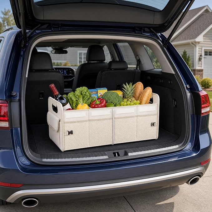 Trunk Organizer for Car SUV, Heavy Duty Storage Tote with Reinforced Handles, Multi-Compartment Car Organizers and Storage for Trunk, Back Seat, Groceries, Tools and Travel Essentials