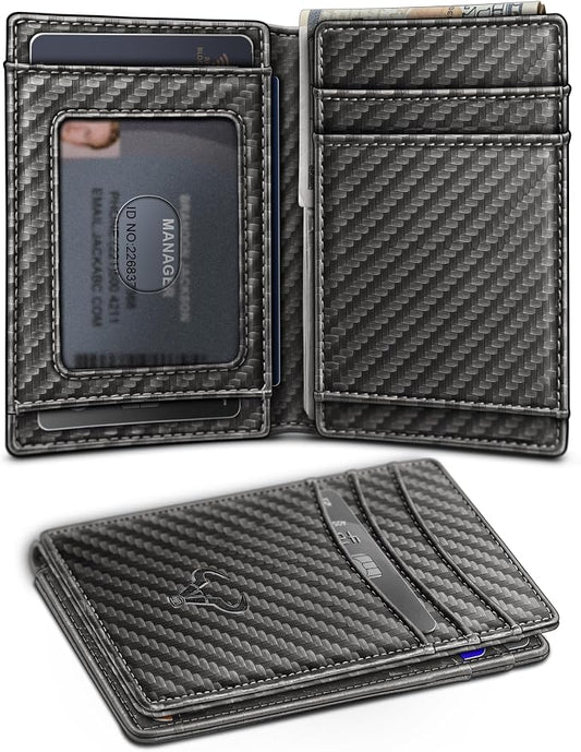 BULLIANT Slim Wallet For Men 12Cards,Magnetic Flip Build-in Money Clip Airtag Compatible-RFID Blocking