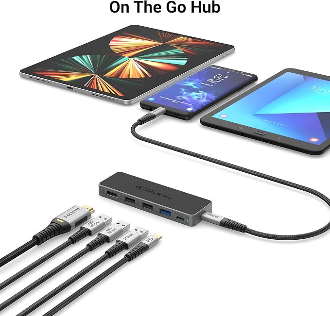 USB-C 5-in-1 Hub Pro Series: 4K 60Hz HDMI, 100W PD Charging, USB 3.0 Data, 20" Detachable Cable. Multiport Adapter for MacBook
