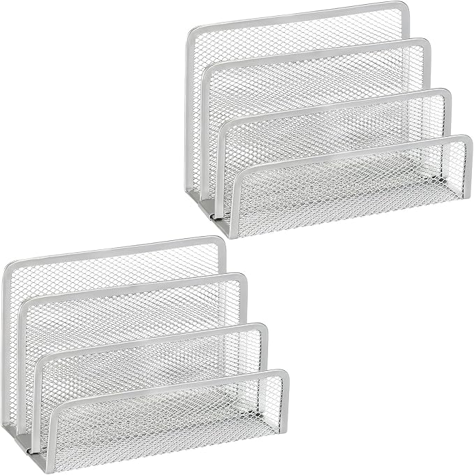 2 Pieces Desk Mail Organizer, Metal Mesh Small File Holders Letter Organizer, Bill/Document/Filing/Folders/Paper Organizer for Desktop (GREY-2PCS)