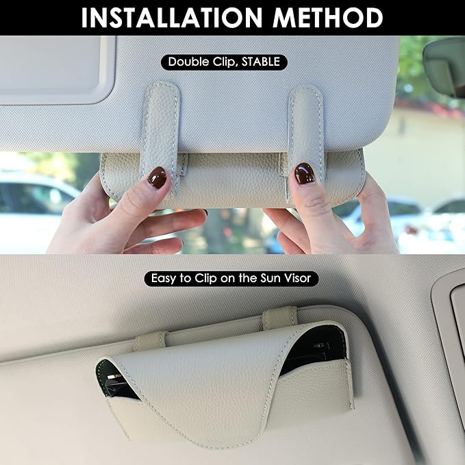 Magnetic Sunglass Holder for Car Visor Clip, Leather Car Glasses Holder, Visor Accessories Eyeglasses Holder Glasses Storage Case (02-Grey)